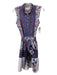 Sue Sartor Size S White, Blue & Brown Cotton Abstract Floral Pleated Dress White, Blue & Brown / S