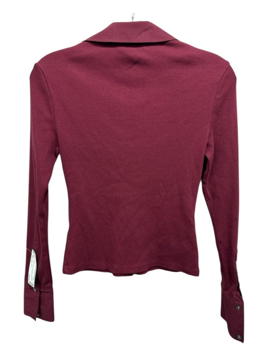 Veronica Beard Size XS Maroon Red Cotton Blend Long Sleeve Ribbed Buttons Top Maroon Red / XS