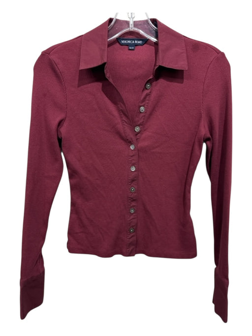 Veronica Beard Size XS Maroon Red Cotton Blend Long Sleeve Ribbed Buttons Top Maroon Red / XS