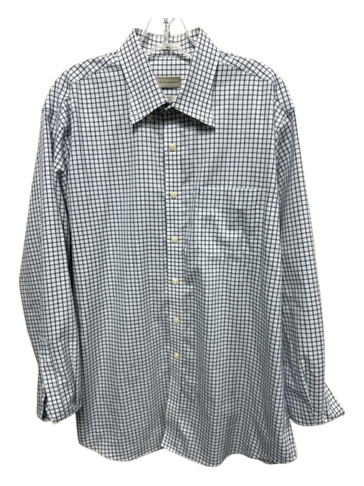 H Stockton Size L White & Blue Cotton Plaid Button Down Men's Long Sleeve Shirt White & Blue / L