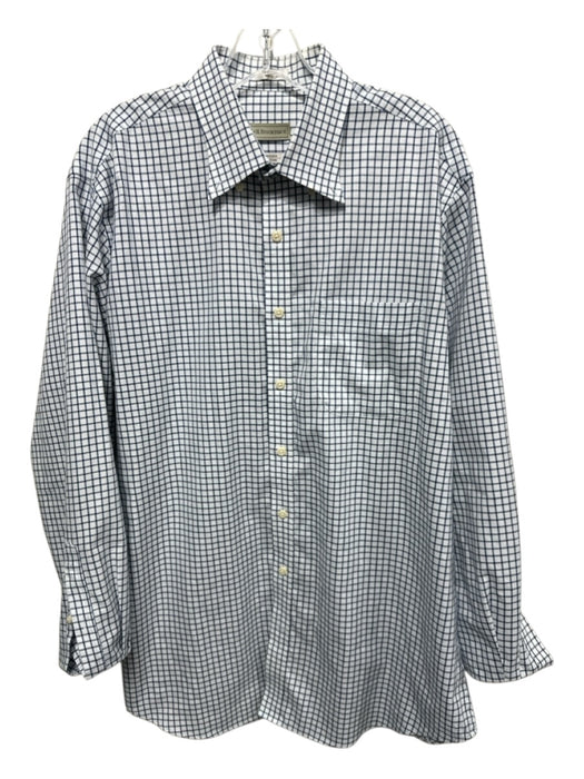 H Stockton Size L White & Blue Cotton Plaid Button Down Men's Long Sleeve Shirt White & Blue / L