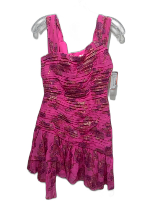 Shoshanna Midnight Size 0 Pink & Gold Viscose Blend Metallic Thread Floral Dress Pink & Gold / 0