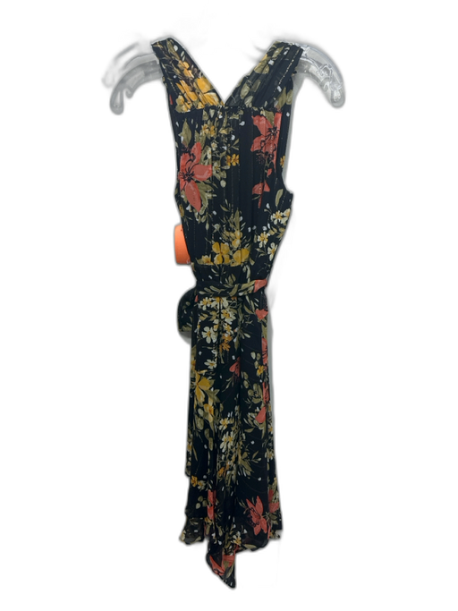 Joie Size XXS Black, Orange & Yellow Silk Metallic Thread Floral V Neck Dress Black, Orange & Yellow / XXS