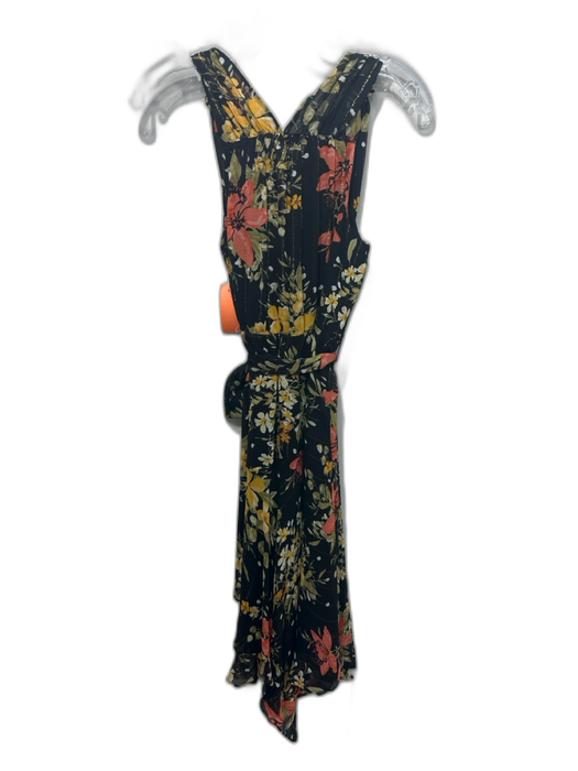 Joie Size XXS Black, Orange & Yellow Silk Metallic Thread Floral V Neck Dress Black, Orange & Yellow / XXS