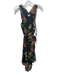 Joie Size XXS Black, Orange & Yellow Silk Metallic Thread Floral V Neck Dress Black, Orange & Yellow / XXS