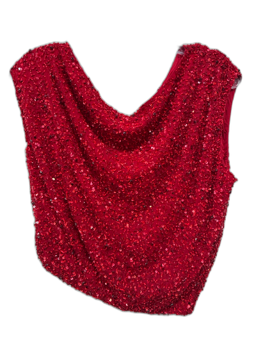 Retrofete Size XS Red Nylon Sequined Beaded Wide Neck Draped Top Red / XS
