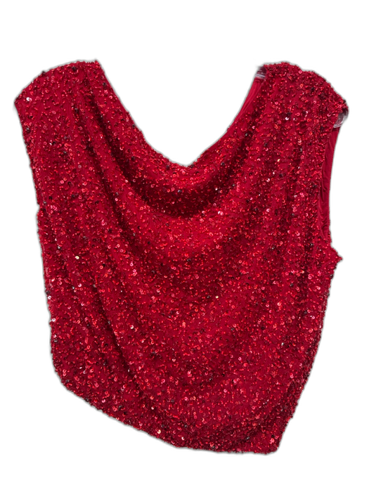 Retrofete Size XS Red Nylon Sequined Beaded Wide Neck Draped Top Red / XS