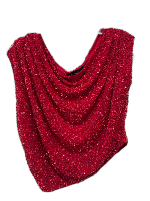 Retrofete Size XS Red Nylon Sequined Beaded Wide Neck Draped Top Red / XS