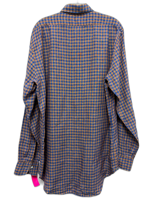 Sid Mashburn Size L Brown & Blue Linen Plaid Button Up Men's Long Sleeve Shirt Brown & Blue / L