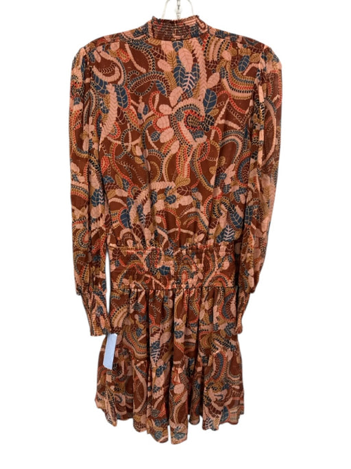 A.L.C. Size 0 Red & Multi Silk Long Sleeve Split Neck Floral Below knee Dress Red & Multi / 0