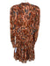 A.L.C. Size 0 Red & Multi Silk Long Sleeve Split Neck Floral Below knee Dress Red & Multi / 0