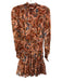 A.L.C. Size 0 Red & Multi Silk Long Sleeve Split Neck Floral Below knee Dress Red & Multi / 0