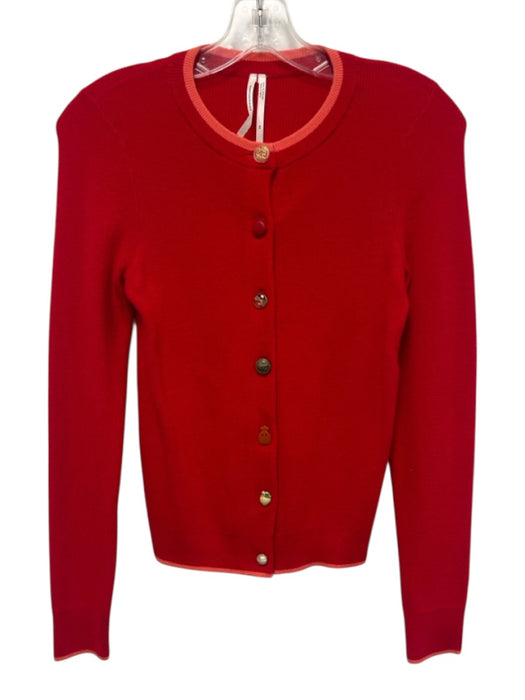 Anthropologie Size XS Red Rayon Blend Ribbed Knit mismatched buttons Cardigan Red / XS