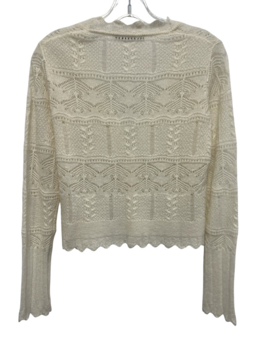 ALLSAINTS Size XS Cream Mohair Blend Open Knit Scalloped Edge V Neck Cardigan Cream / XS