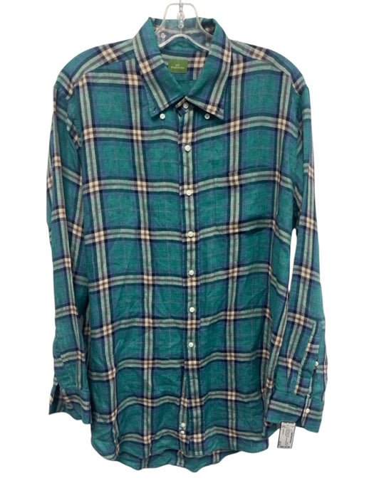 Sid Mashburn Size L Green & Multi Linen Plaid Button Down Long Sleeve Shirt Green & Multi / L
