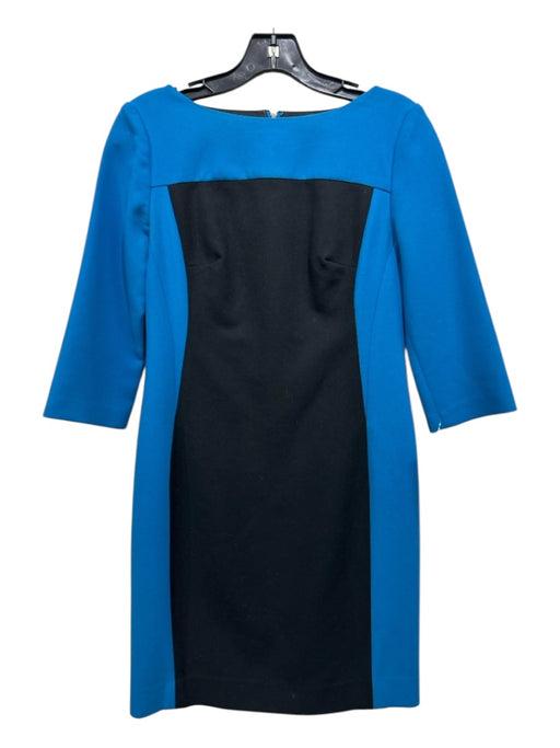 Shoshanna Size 4 Black & Blue Polyester Blend Colorblock Back Zip Sheath Dress Black & Blue / 4