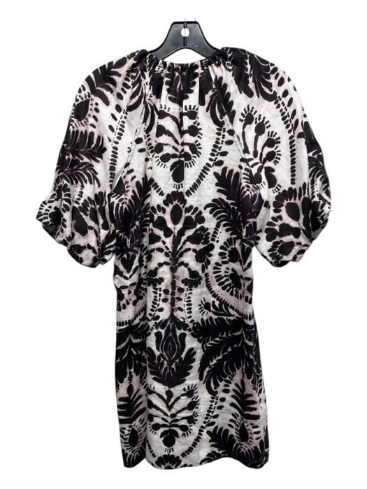 Marie Oliver Size XS Black, Beige, Purple Linen Block Printed Leaves Dress Black, Beige, Purple / XS