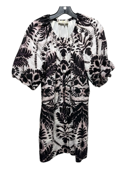 Marie Oliver Size XS Black, Beige, Purple Linen Block Printed Leaves Dress Black, Beige, Purple / XS