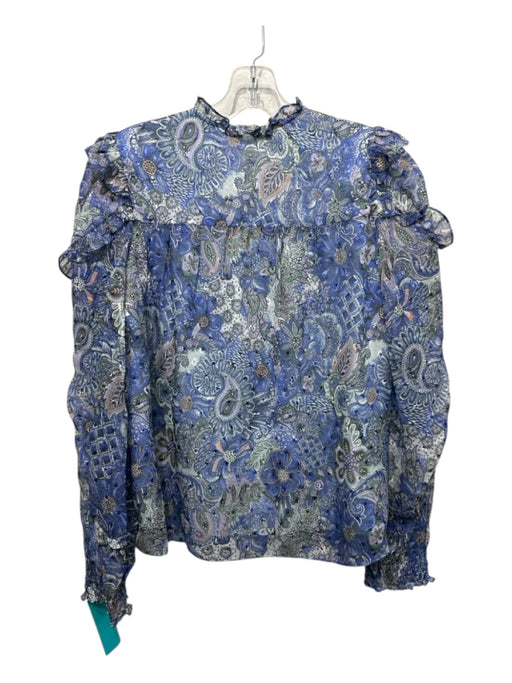 Marie Oliver Size XS Blue, Green, Beige Silk Blend Chiffon Overlay Top Blue, Green, Beige / XS