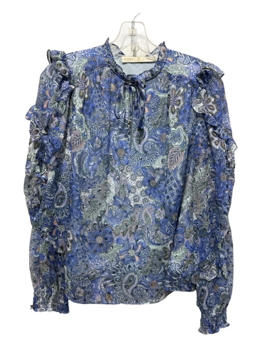 Marie Oliver Size XS Blue, Green, Beige Silk Blend Chiffon Overlay Top Blue, Green, Beige / XS
