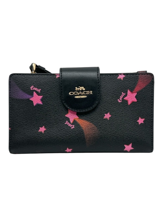 Coach Black & Pink Leather logo Button closure Bifold Wallet Black & Pink