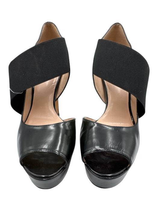 Stuart Weitzman Shoe Size 9.5 Black Leather Upper Elastic Band Peep Toe Sandals Black / 9.5