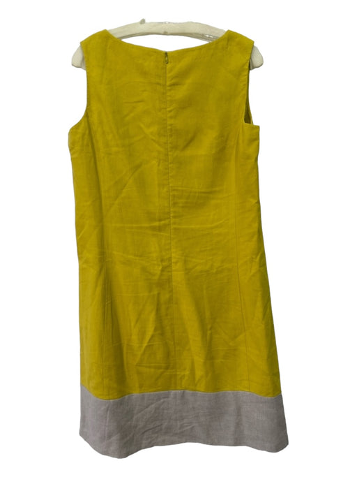 Piazza Sempione Size 44 Yellow & Beige Linen Colorblock Round Split Neck Dress Yellow & Beige / 44