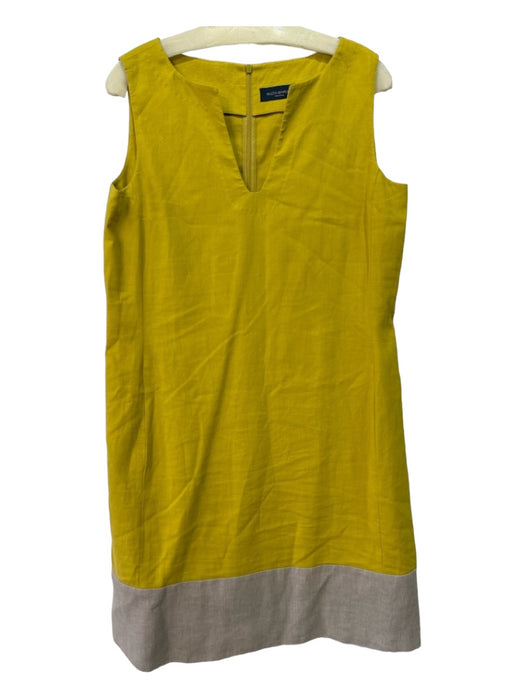 Piazza Sempione Size 44 Yellow & Beige Linen Colorblock Round Split Neck Dress Yellow & Beige / 44