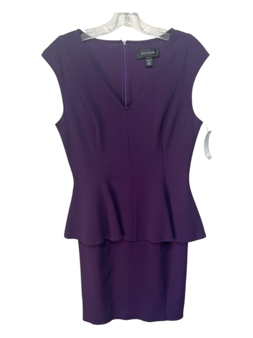 St John Size 8 Plum Purple Viscose & Polyester V Neck Sleeveless Back Zip Dress Plum Purple / 8