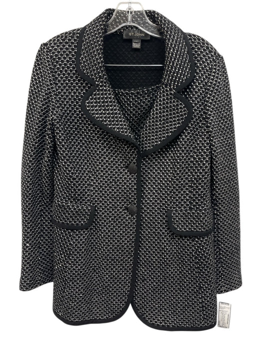 St. John Size 8 Black & White Wool Blend Side Zip Boucle Button Front Skirt Set Black & White / 8
