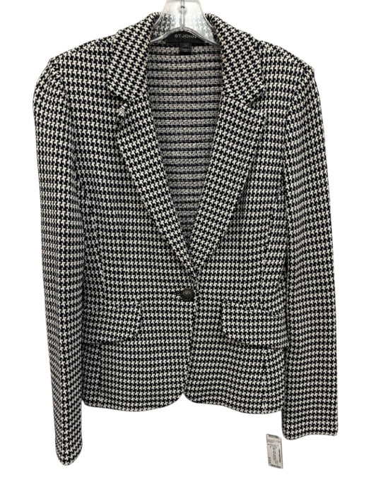 St. John Size 8 Navy Blue & White Wool Blend Boucle One Button Blazer Jacket Navy Blue & White / 8