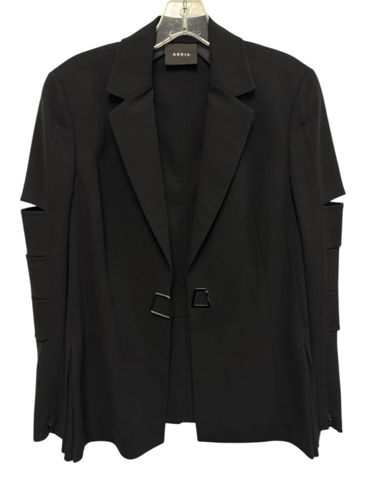 Akris Size 8 Black Wool Blend Long Sleeve Cut Outs Lapel Blazer Jacket Black / 8