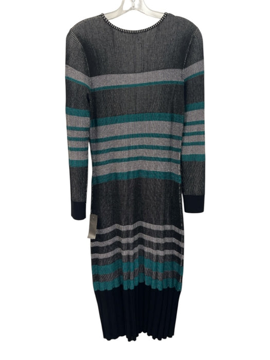 St. John Size Small Black, White, Teal Viscose Blend Long Sleeve Striped Dress Black, White, Teal / Small