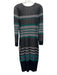 St. John Size Small Black, White, Teal Viscose Blend Long Sleeve Striped Dress Black, White, Teal / Small