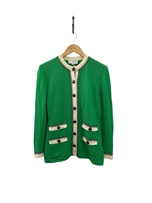 St. John Size 8 Green & White Wool Buttons Cardigan Sweater Green & White / 8