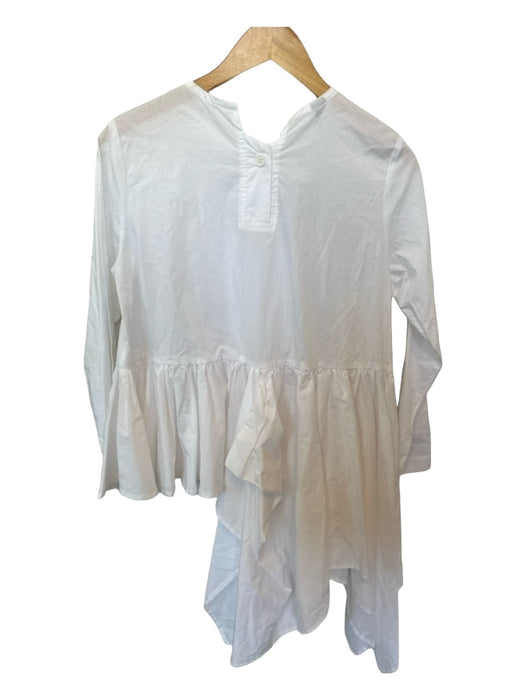 Amma Size 1/S White Cotton Long Sleeve Ruffles Asymetrical Button Down Top White / 1/S