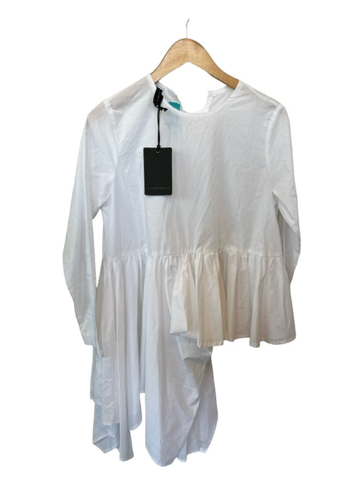 Amma Size 1/S White Cotton Long Sleeve Ruffles Asymetrical Button Down Top White / 1/S