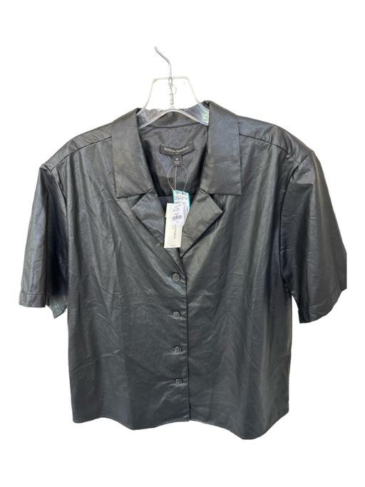 Banana Republic Size M Black Vegan Leather Short Sleeve Button Down Top Black / M