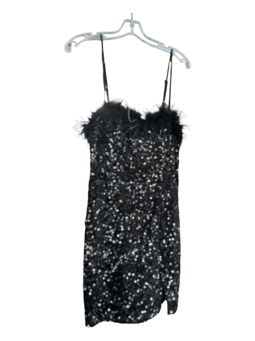 blu pepper Size L Black Sequin Feathers Removable Strap Back Zip Dress Black / L