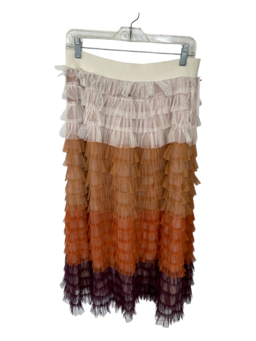 Aura Size L Orange & Brown Tulle Elastic Waist color block Tiered Maxi Skirt Orange & Brown / L