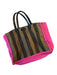 Fendi Pink & Brown Canvas Logo Leather Handles Logo Tote Bag Pink & Brown / M