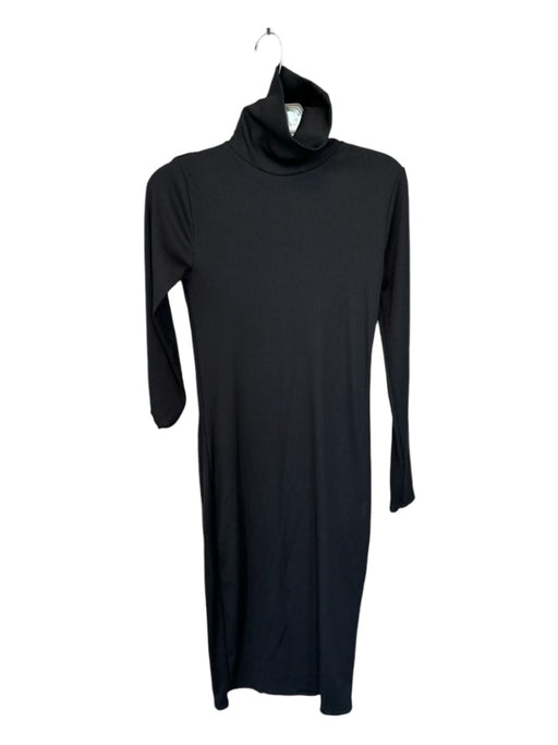 Zara Size M Black Polyester Turtleneck Long Sleeve Ribbed Maxi Dress Black / M