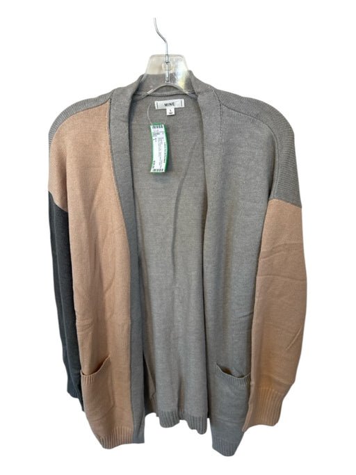 Mine Size L Gray & Tan Rayon Blend Open Front color block Sweater Gray & Tan / L