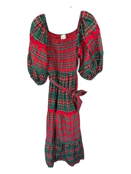 Aura Size M Green & Red Polyester & Cotton Long Balloon Sleeve Plaid Dress Green & Red / M