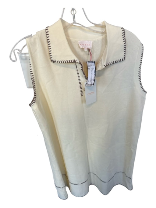 Entro Size L Cream & Purple Viscose Blend Cap Sleeve Stitching Collar Dress Cream & Purple / L