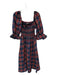 Aura Size L Navy & Red Polyester & Cotton Long Balloon Sleeve Plaid Belted Dress Navy & Red / L