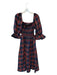 Aura Size L Navy & Red Polyester & Cotton Long Balloon Sleeve Plaid Belted Dress Navy & Red / L