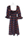 Aura Size L Navy & Red Polyester & Cotton Long Balloon Sleeve Plaid Belted Dress Navy & Red / L