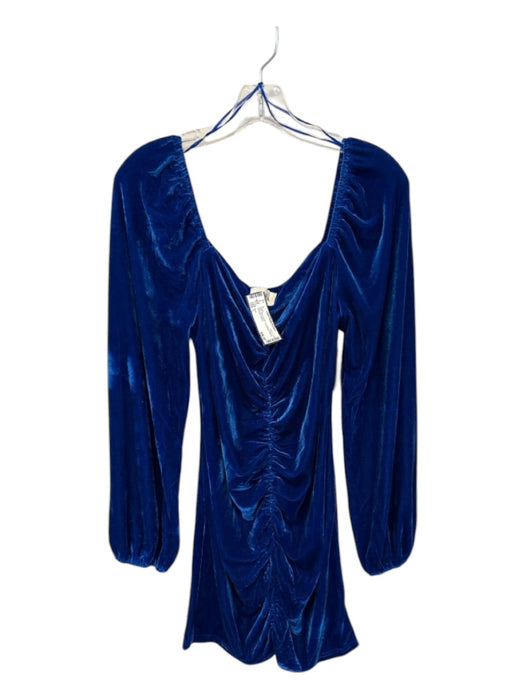 Aura Size L Blue Velvet Long Balloon Sleeve Gathered Dress Blue / L