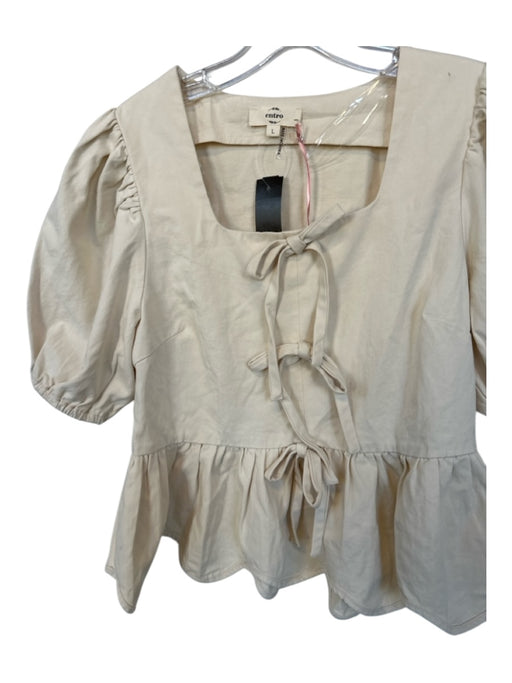 Entro Size L Cream Cotton Short Balloon Sleeve Front bow Top Cream / L